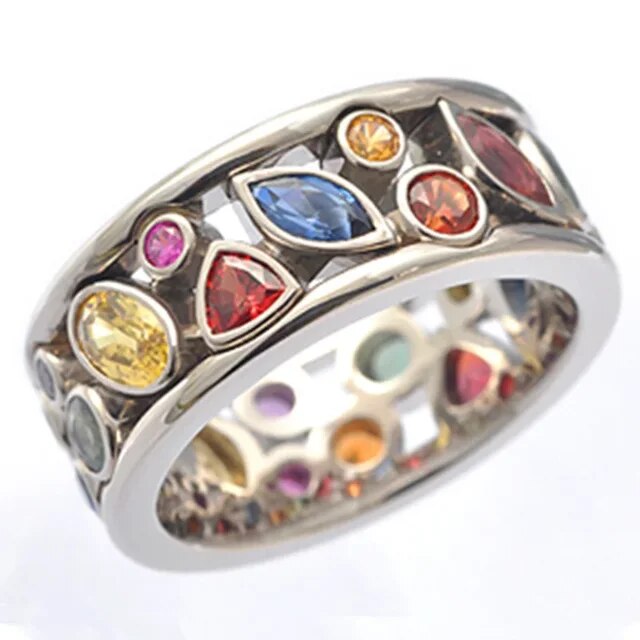 Flerfarget vintage-ring i sølv