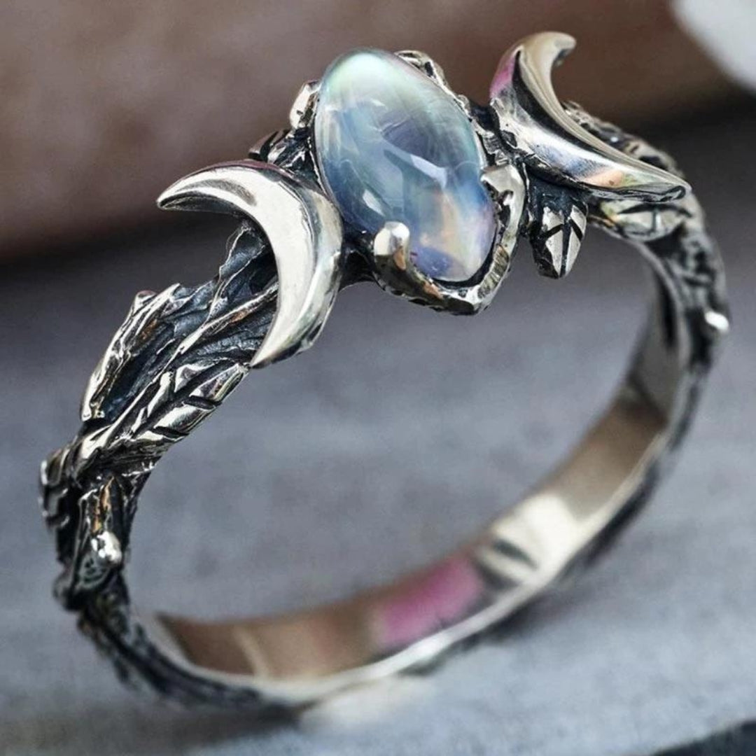 Boho Moon Ring med Silver Crystal