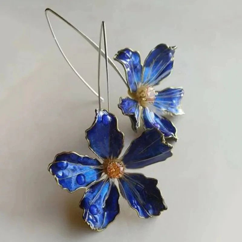 Blå vintage-øredobber med blomster