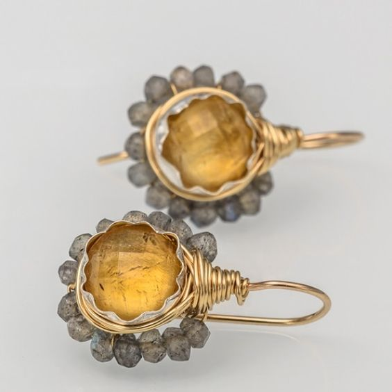 Vintage øreringer i oransje krystall og gull